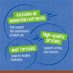 Includes all essential nutrients that support the maintenance of adult cats. High-quality protein supports strong, lean muscles. Wet formula supports healthy hydration. 
