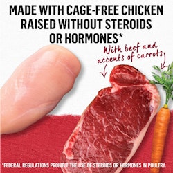 Elaborado con pollo libre de jaula criado sin esteroides ni hormonas*