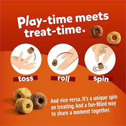 Play-time meets treat-time. Toss, roll, spin, and vice versa. It’s a unique spin on treating. And a fun-filled way to share a moment together.