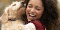 A dog with a woman