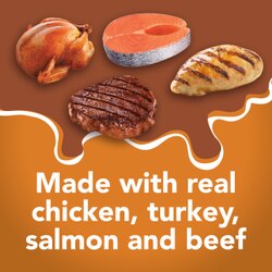 Elaborado con carne real de pavo, salmón, pollo y res