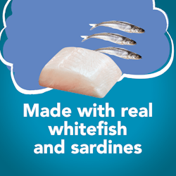 Elaborado con carne real de pescado blanco y sardinas