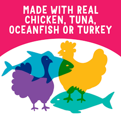 made with real chicken, tuna, oceanfish or turkey