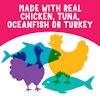 made with real chicken, tuna, oceanfish or turkey