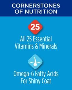 los pilares de la nutrición, las 25 vitaminas y minerales esenciales, ácidos grasos omega 6 para un pelaje brillante