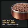 Elaborado con carne real de res y salmón para lograr un sabor que los perros aman