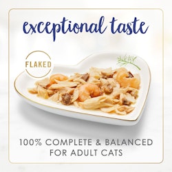 Exceptional taste. Flaked. 100% complete & balanced for adult cats.
