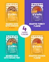 4 yummy glavors: seared cuts with chicken, seared cuts with ocean fish, roasted turkey flavor, roasted chicken flavor