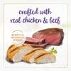 Elaborado con carne real de pollo y res. Sin conservantes ni colores artificiales.