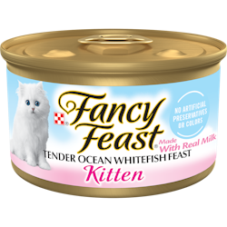 Fancy Feast Kitten Classic Paté Tender Ocean Whitefish Feast Wet Kitten Food front of pack