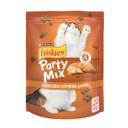 Friskies Party Mix Chicken Lovers Crunch Cat Treats package