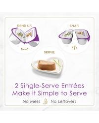 Two break-apart tubs. Two single serve entrees. No mess, no leftovers.