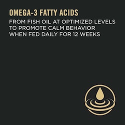 Omega-3 fatty acids from fish oil at optimized levels to promote calm behavior when fed daily for 12 weeks.
