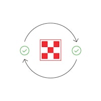 The Purina checkerboard logo with arrows and check marks