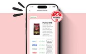 Phone interface showing pet food finder results