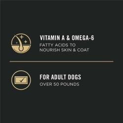 Vitamin A & Omega-6 fatty acids to nourish skin & coat. For adult dogs over 50 pounds.