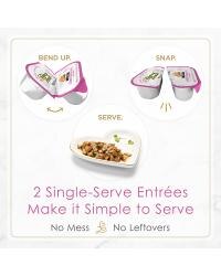 Two break-apart tubs. Two single serve entrees. No mess, no leftovers.