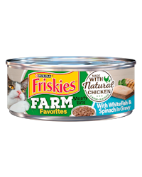 friskies farm favorites pate with chicken whitefish spinach wet cat food