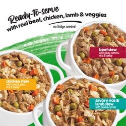 ready to serve real beef, chicken, lamb and veggies