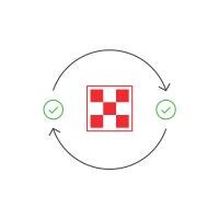 The Purina checkerboard logo with arrows and check marks