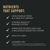 Nutrients that support: lean muscle mass & a healthy weight, strong healthy immune system, improved microflora for a balanced digestive system, healthy skin, longer life. Findings based on cats exclusively fed a complete diet with the proprietary blend vs. cats fed the complete and balanced diet alone. 