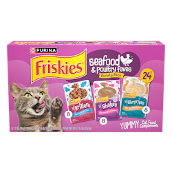 Friskies Seafood & Poultry Faves Cat Food Complement 24 Ct Variety Pack package
