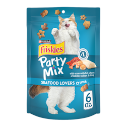Friskies Party Mix Seafood Lovers Crunch Cat Treats package