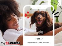 Aplicación myPurina, con una persona y una perra llamada Ruth