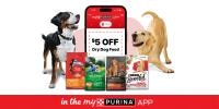 free coupon for $5 on select Purina dry dog food when you download and sign up for the myPurina app