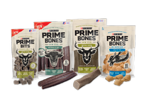 Line of Prime Dog Chews and Treats packages