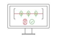 A computer screen with a fingerprint scan