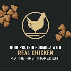 Fórmula con alto contenido de proteínas, cuyo ingrediente principal es la carne real de pollo.