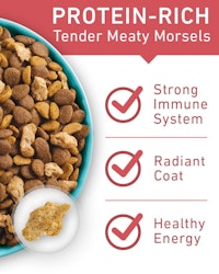 Protein rich tender meaty morsels strong immune system radiant coat healthy energy