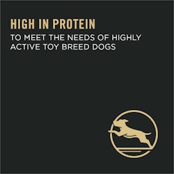 high in protein to meet the needs of highly active toy breed dogs