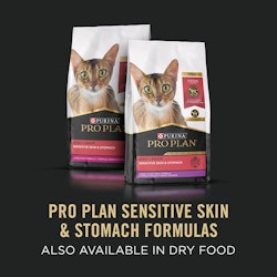 Pro Plan Sensitive Skin & Stomach Formulas, also available in dry food