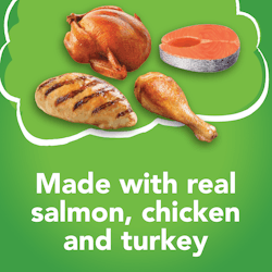 Made with real chicken salmon and turkey