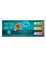 Paquete variado de 12 unidades de alimento húmedo de atún, pollo y pavo para gatos Purina ONE® True Instinct.