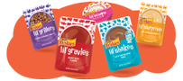 Friskies Lil’ Complements on orange, cloud shaped background