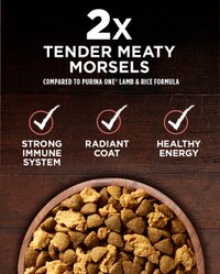 Bocadillos de carne dos veces más blandos. Sistema inmune fuerte, pelaje radiante, energía saludable.