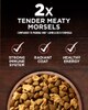 Bocadillos de carne dos veces más blandos. Sistema inmune fuerte, pelaje radiante, energía saludable.