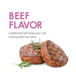 Beef flavor. A taste that will keep your cat coming back for more.