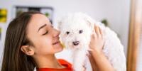 Persona que sostiene el cachorro blanco sano