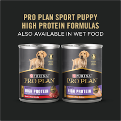 Pro Plan Sport Puppy High Protein Formulas, also available in wet food