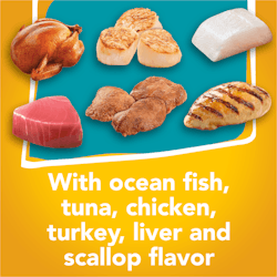 With ocean fish tuna chicken turkey liver and scallop flavor