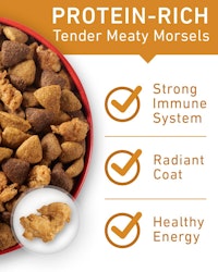 Protein rich tender meaty morsels for strong immune system radiant coat and healthy energy