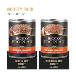 Variety pack includes beef entree and chicken entree