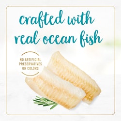 Elaborado con carne real de pescado de mar. Sin conservantes ni colorantes artificiales.