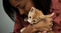 Una mujer con un gato atigrado anaranjado