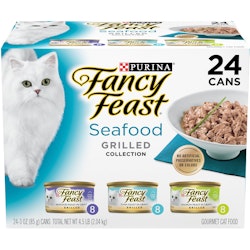 Paquete surtido de 24 latas de alimento húmedo para gatos Fancy Feast Colección de mariscos asados