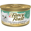 Alimento húmedo <i>gourmet</i> para gatos de paté de bacalao, lenguado y camarón clásico Fancy Feast